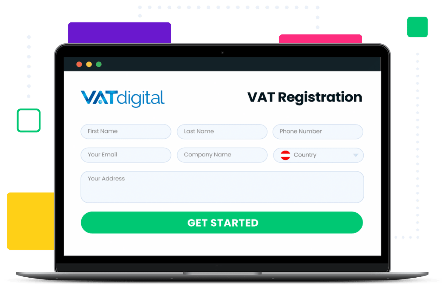 vat registration form on laptop