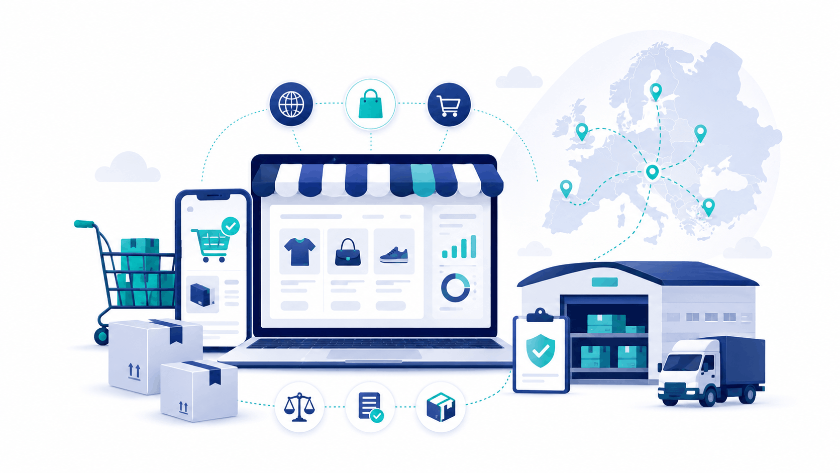 marketplaces eu map and laptop